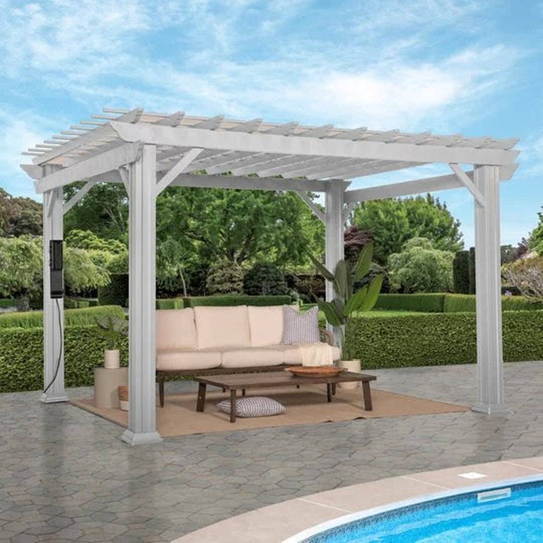 hawthorne traditional steel pergola with sail shade soft canopy