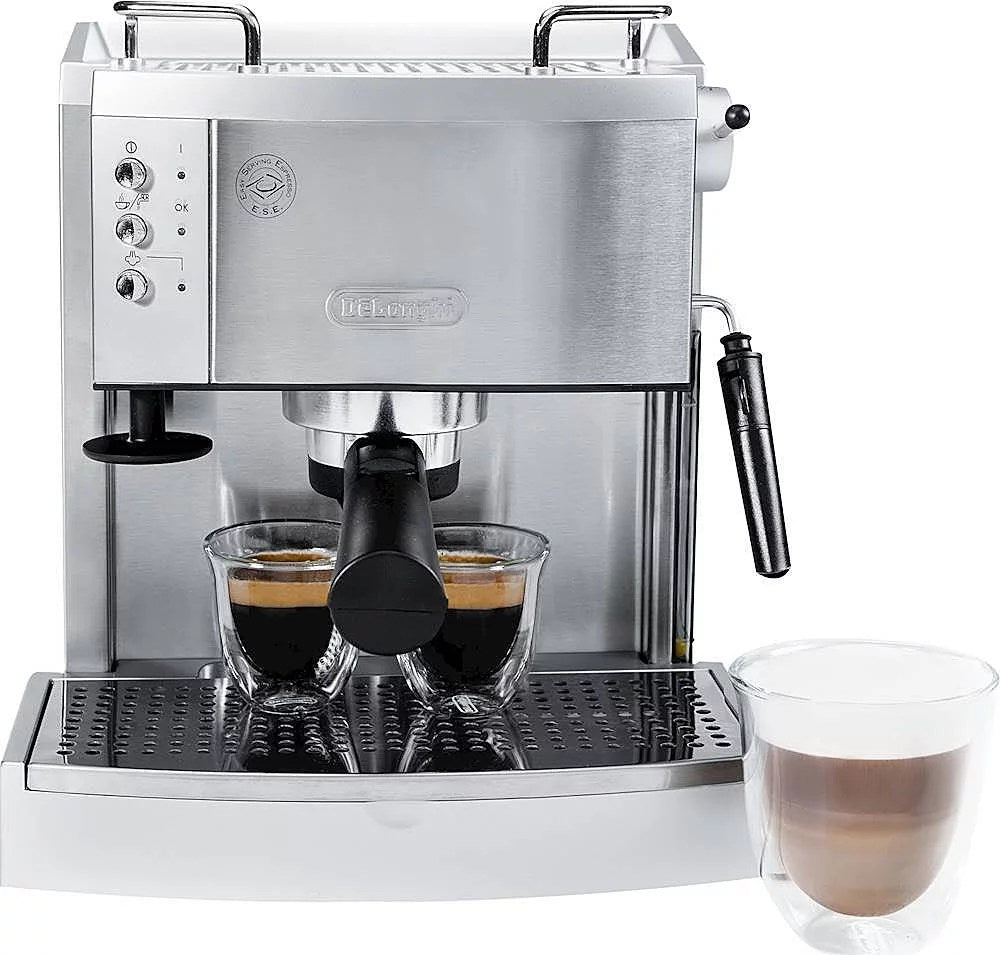 De’Longhi – Espresso Machine with 15 bars of pressure, Milk Frother and removable water tank – Stainless Steel