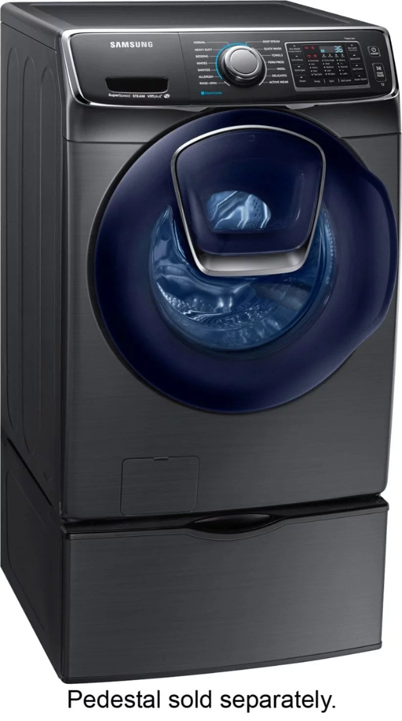 Samsung – 4.5 Cu. Ft. High Efficiency Stackable Front Load Washer with Steam and AddWash – Black stainless steel