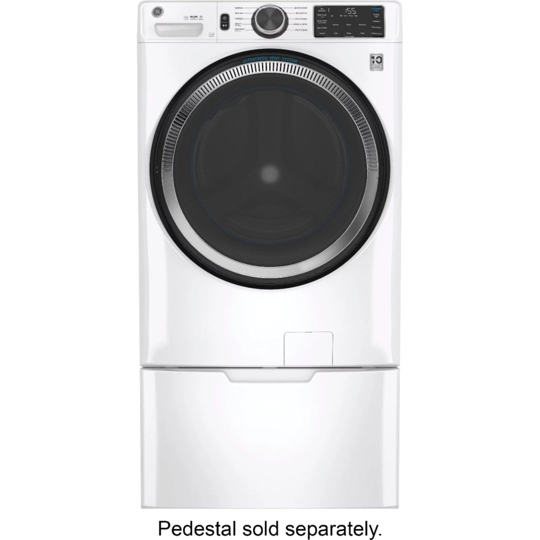 GE – 4.8 CuFt High-Efficiency Stackable Smart Front Load Washer w/UltraFresh Vent System & Microban Antimicrobial Technology – White on white