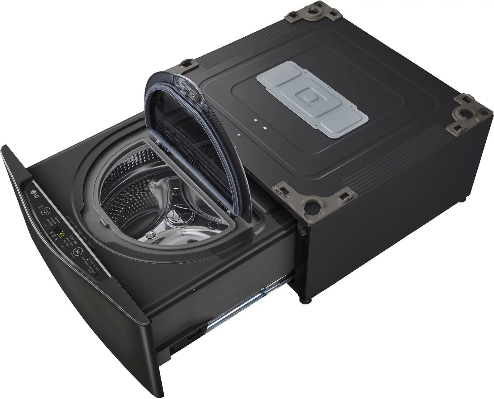 LG – SideKick 1.0 Cu. Ft. High-Efficiency Smart Top Load Pedestal Washer with 3-Motion Technology – Black steel