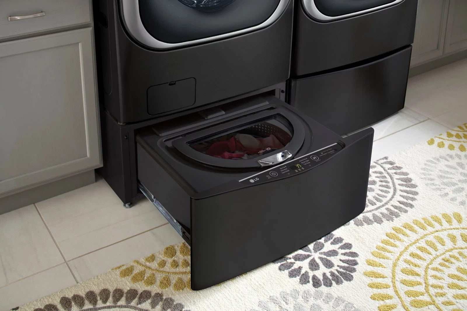 LG – SideKick 1.0 Cu. Ft. High-Efficiency Smart Top Load Pedestal Washer with 3-Motion Technology – Black steel