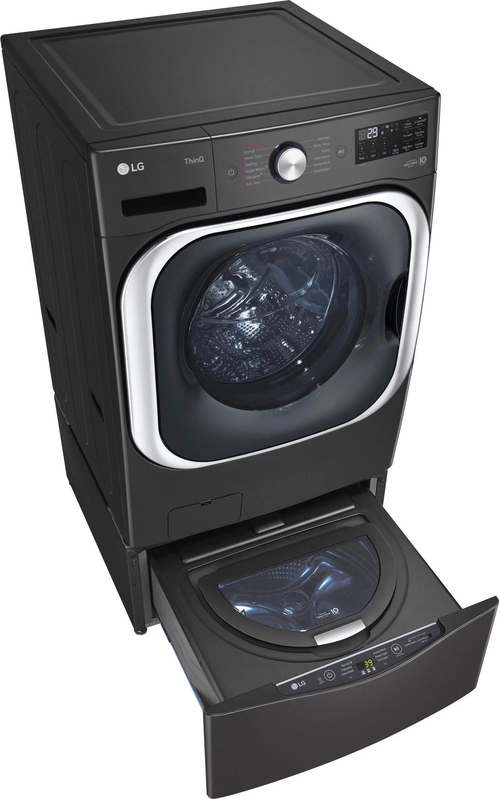 LG – SideKick 1.0 Cu. Ft. High-Efficiency Smart Top Load Pedestal Washer with 3-Motion Technology – Black steel