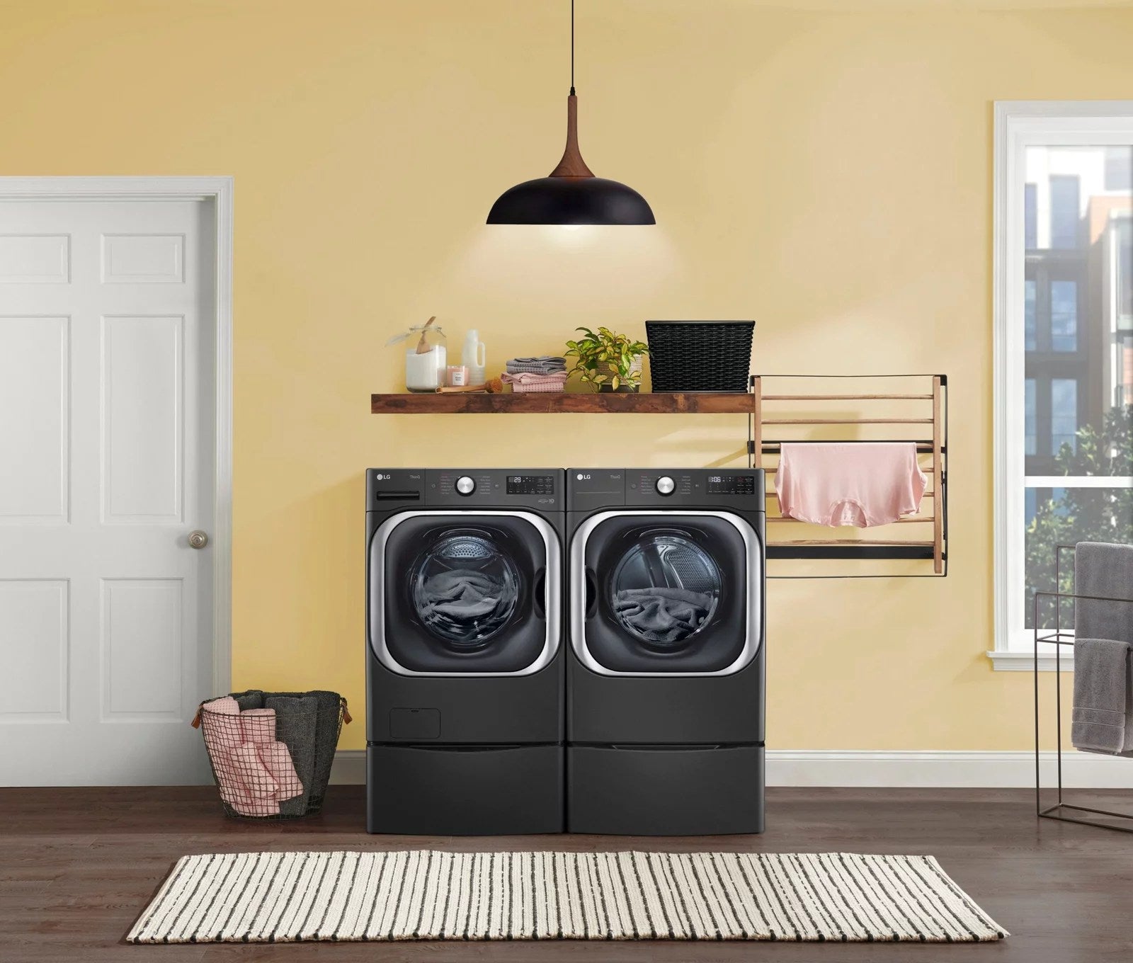 LG – SideKick 1.0 Cu. Ft. High-Efficiency Smart Top Load Pedestal Washer with 3-Motion Technology – Black steel