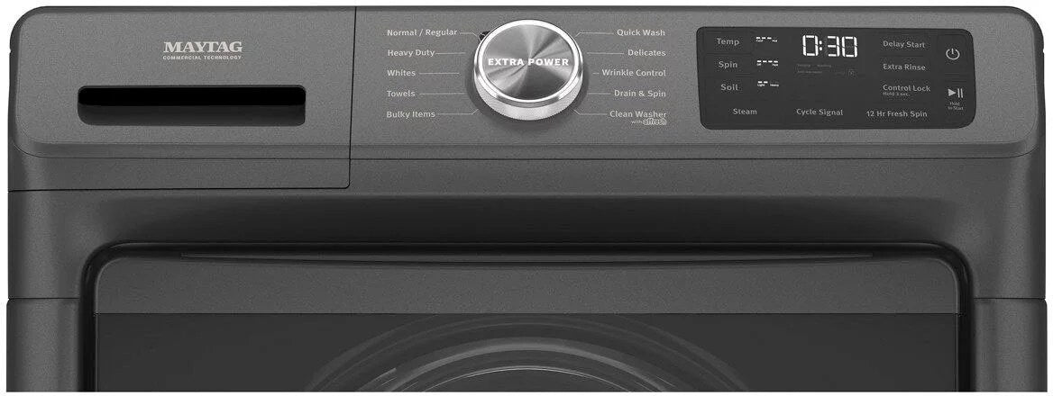 Maytag – 4.5 Cu. Ft. High Efficiency Stackable Front Load Washer with Steam and Extra Power Button – Volcano Black