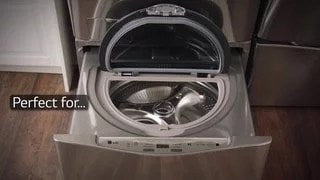 LG – SideKick 1.0 Cu. Ft. High-Efficiency Smart Top Load Pedestal Washer with 3-Motion Technology – Black steel