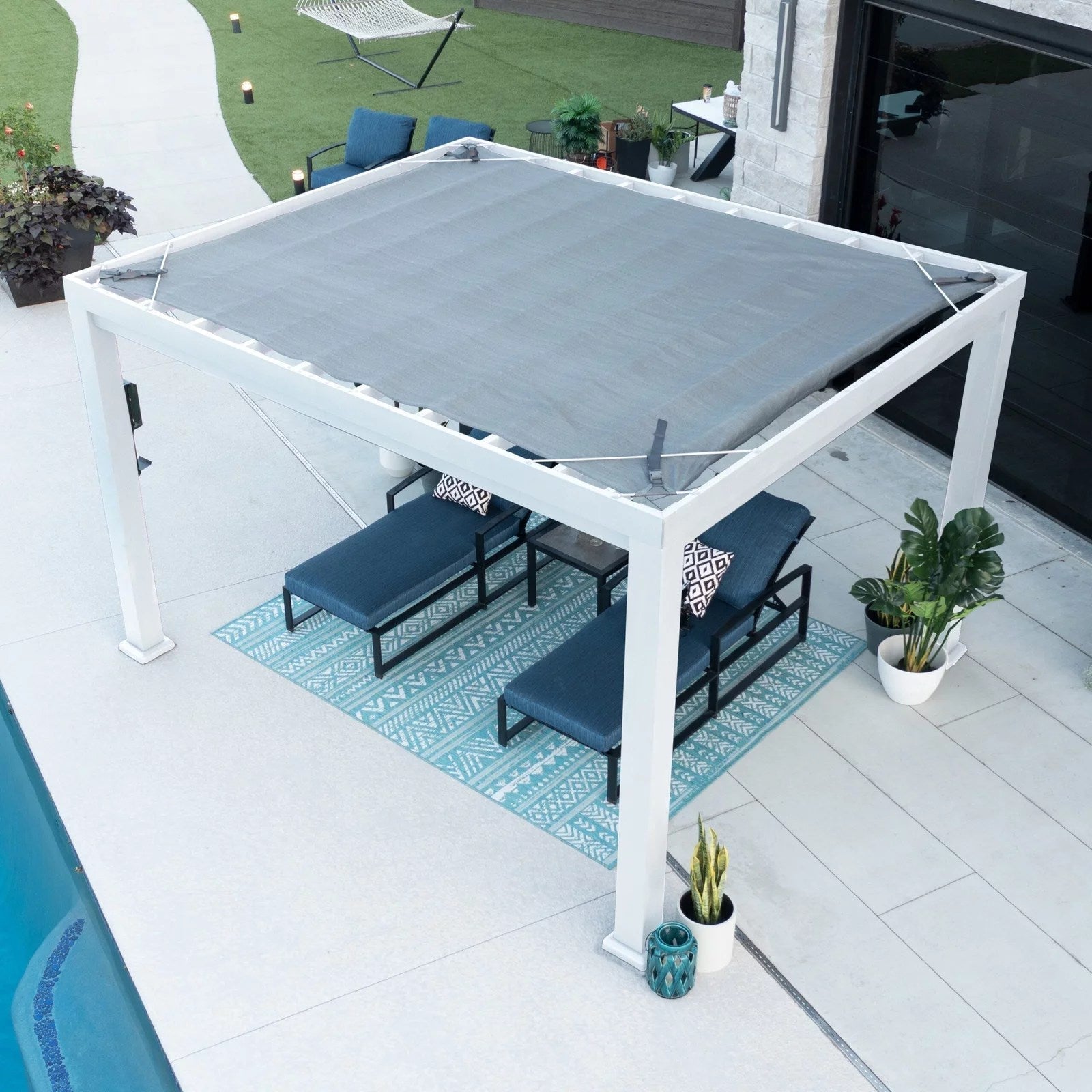Windham Modern Steel Pergola With Sail Shade Soft Canopy