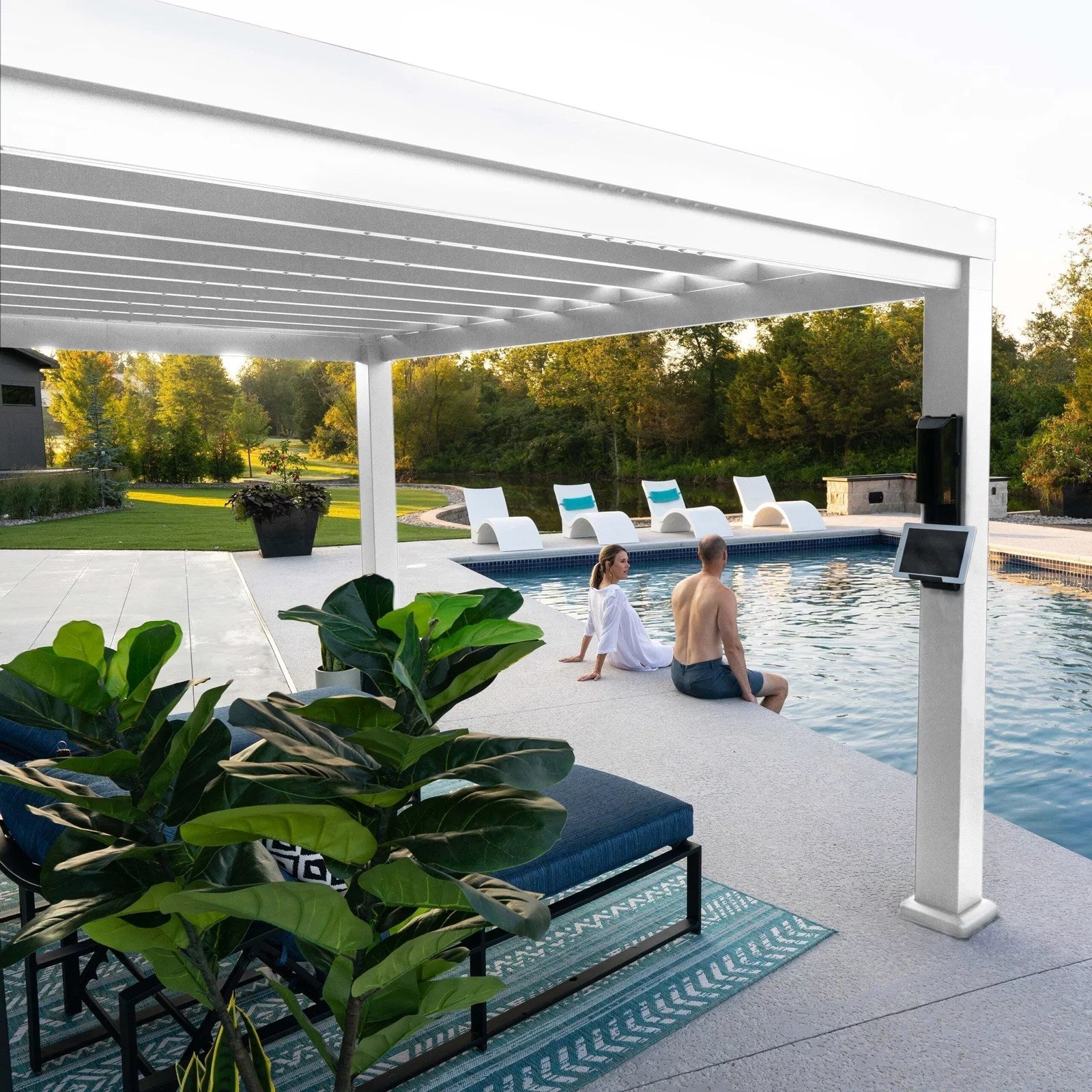 Windham Modern Steel Pergola With Sail Shade Soft Canopy
