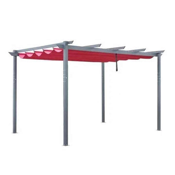 Aleko Aluminum Outdoor Retractable Canopy Pergola – 13 x 10 Ft – Burgundy Color PERGBURG10X13-AP