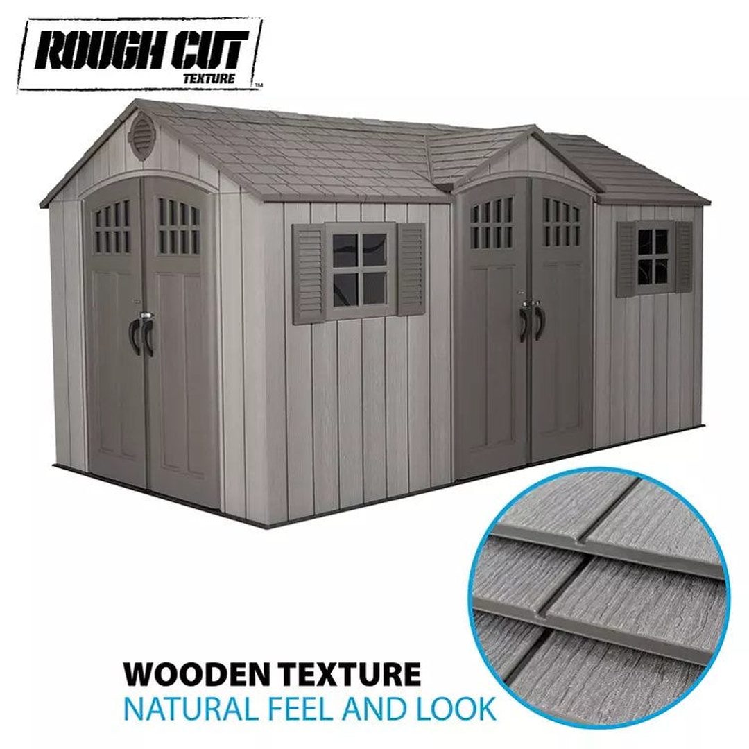 Lifetime 15′ x 8′ Rough Cut Dual-Entry Outdoor Storage Shed