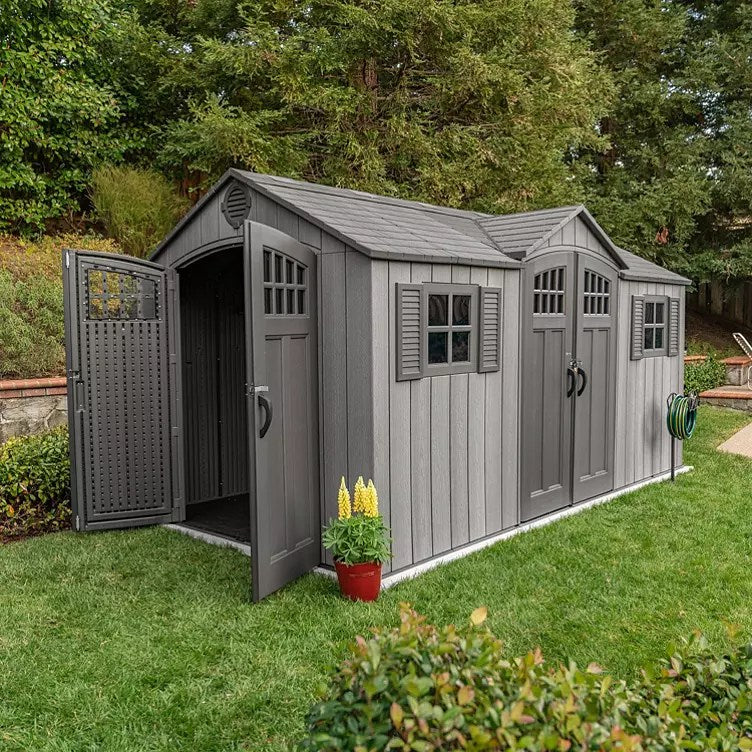 Lifetime 15′ x 8′ Rough Cut Dual-Entry Outdoor Storage Shed