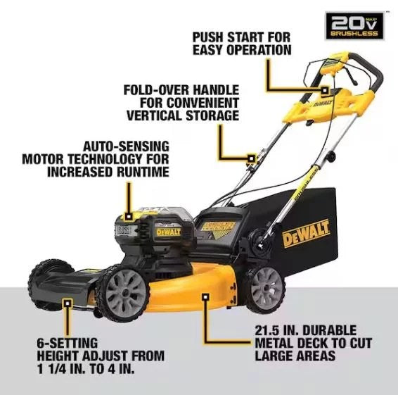 Dewalt 20V MAX 21.5 in Walk Behind Lawn Mower Kit, Hedge Trimmer Kit, String Trimmer & Leaf Blower